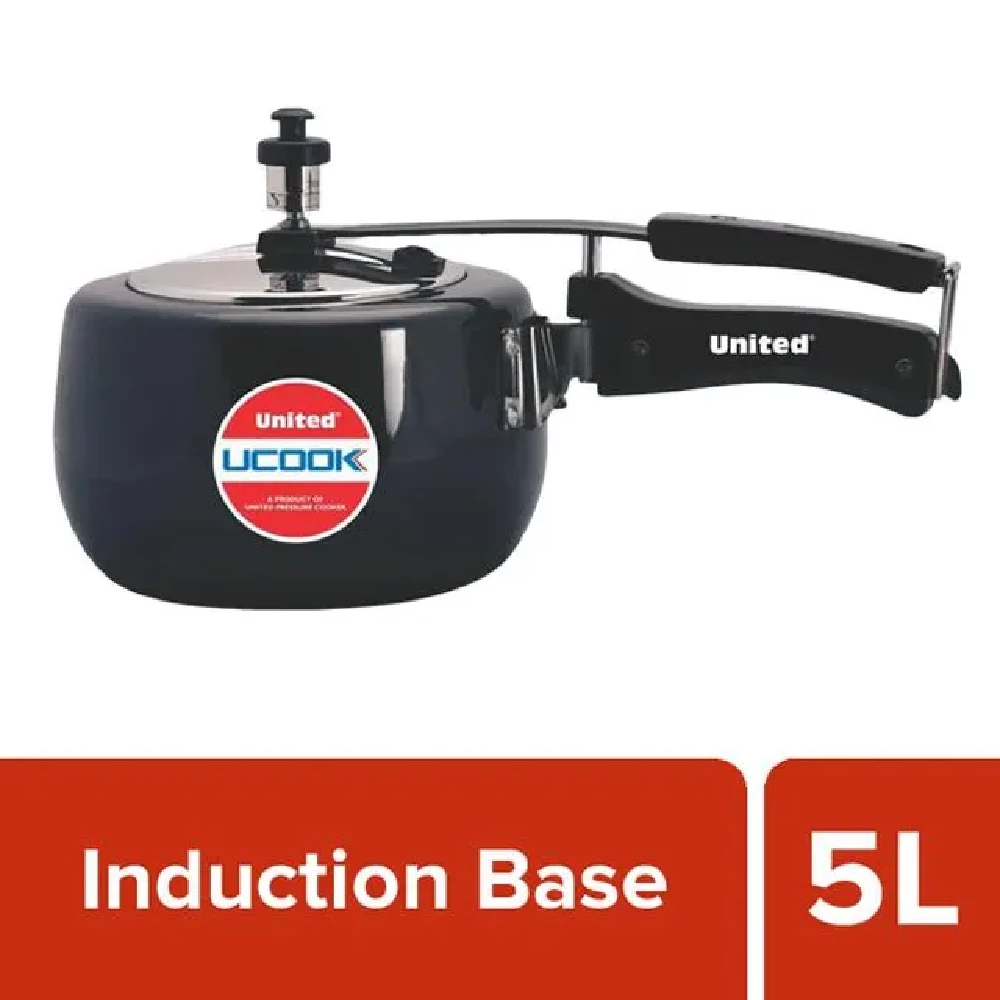 United Hard Anodised Steel Inner Lid Pressure Cooker Induction Base Black